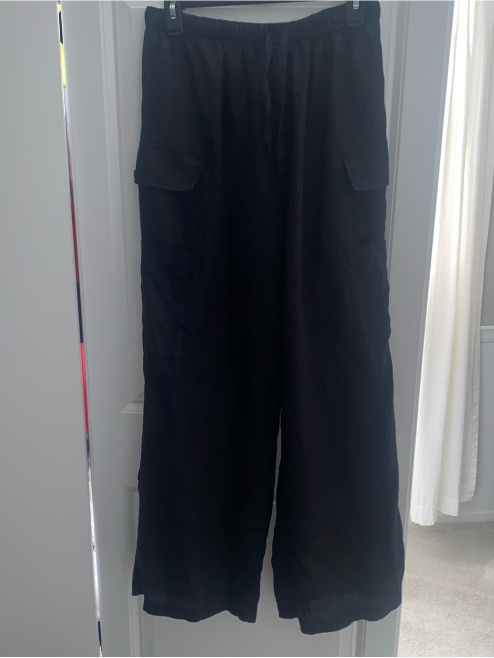 Magaschoni Pants Womens Size Medium Black Wide Leg Linen Cargo Capsule Casual